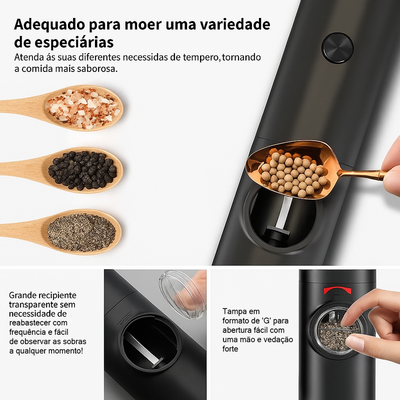 AutoSpice - Moedor Elétrico Automático de Pimenta e Sal