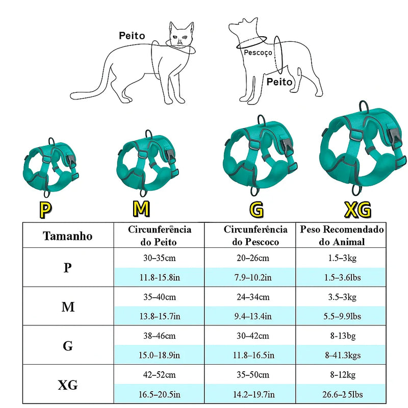 Conjunto Peitoral e Guia para Cachorros e Ajustável e Resistente